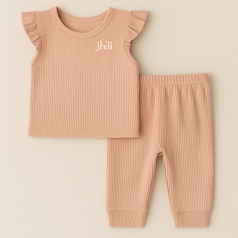 J’reii Ruffle Ribbed Baby Set – Soft Blush